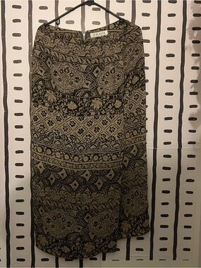 Chaus Olive and Black Patterned Midi Skirt